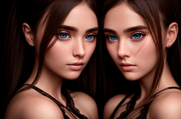 Fototapeta premium Beautiful twin girls. Generative AI.