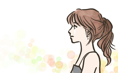 Profile of a woman with a ponytail_color_shimmering back ground
