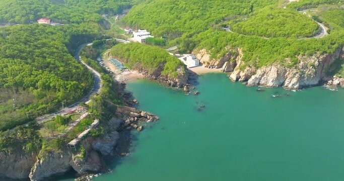 Spring seaside scenery of Binhai Road in Dalian, Liaoning province, China
