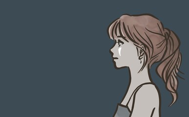 Profile of a woman with a ponytail_color_gray back ground