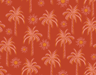 Fototapeta na wymiar Modern Hand drawn Palm tree seamless pattern illustration