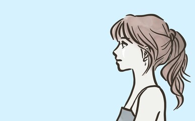 Profile of a woman with a ponytail_color_blue back ground