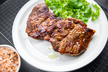 pork meat fried meal food snack on the table copy space food background rustic top view