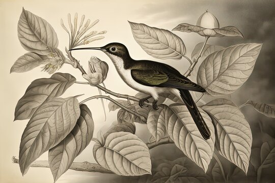 Realistic and Intricately Detailed Drawing of a Hummingbird with Delicate Shading, generative AI