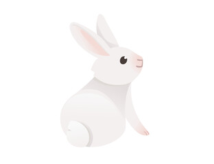 Cute white rabbit sitting on ground cartoon animal design vector illustration isolated on white background