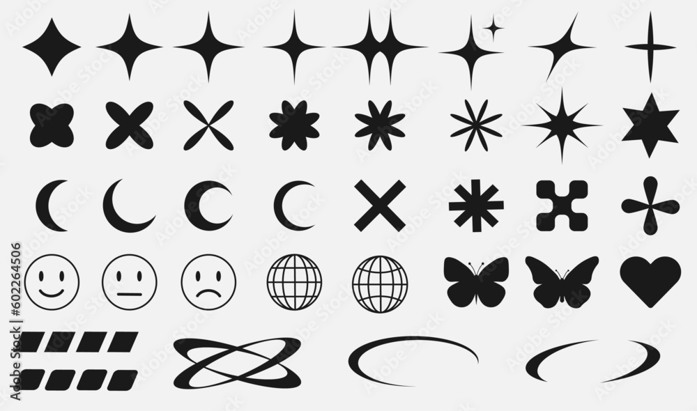 Wall mural collection of y2k elements. set y2k. geometric brutalism forms sticker in y2k style graphic design y
