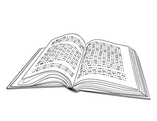 Fototapeta premium Outline style single opened book with hardcover vector illustration isolated on white background
