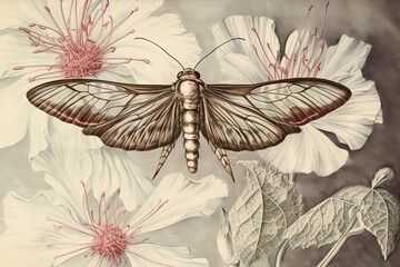 Delicate Watercolor Drawing of an Exquisitely Detailed Hummingbird Moth Executed with Intricate Linework, generative AI
