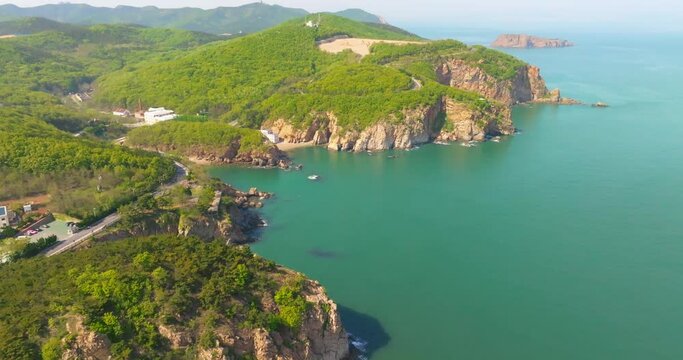 Spring seaside scenery of Binhai Road in Dalian, Liaoning province, China