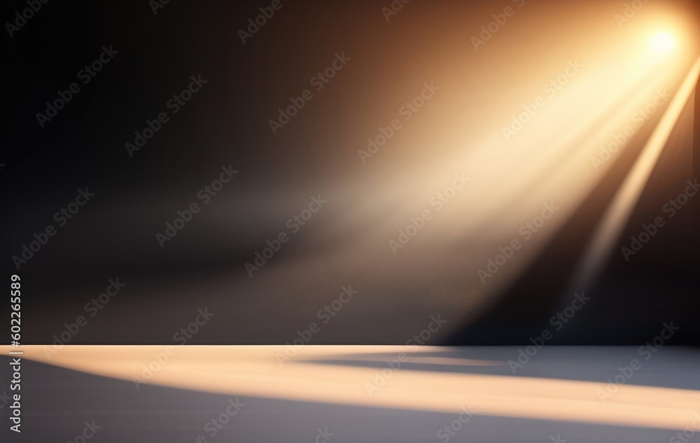 Poster dark empty wall with interesting golden sun glare. background for the presentation.