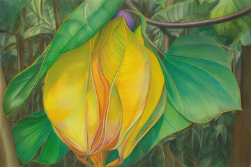 Bold and Vibrant Natural Beauty: A Detailed Drawing of a Jackfruit, generative AI