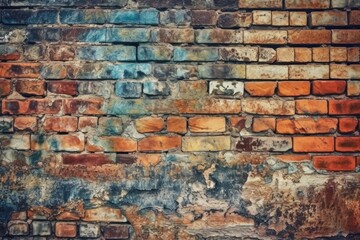 Naklejka premium Old wall background with stained aged bricks, Generative AI