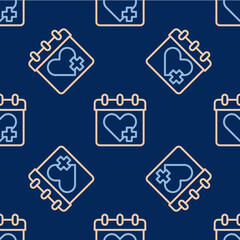 Obraz premium Line Doctor appointment icon isolated seamless pattern on blue background. Calendar, planning board, agenda, consultation doctor. Vector