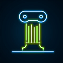 Glowing neon line Law pillar icon isolated on black background. Ancient column. Colorful outline concept. Vector