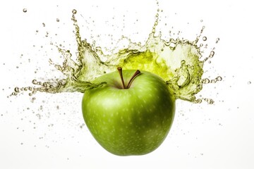 Fototapeta na wymiar ripe green apple on juice splash background - Ai