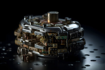 Fototapeta na wymiar Interesting lock made from metal showing bits. Generative AI