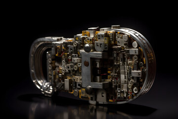 Fototapeta na wymiar Interesting lock made from metal showing bits. Generative AI