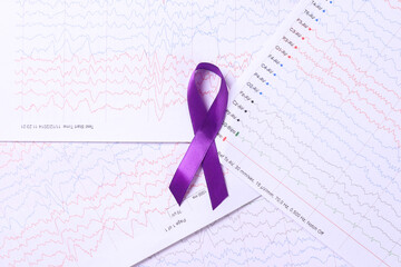 Purple ribbon on encephalogram paper, amplitude, integrated electrical activity of brain. World...