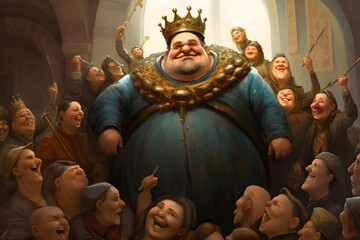 A big fat king surrounded by people - digital painting. Generative AI