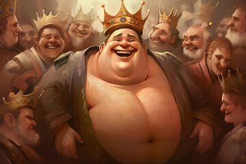A big fat king surrounded by people - digital painting. Generative AI