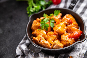 chicken meat spicy tomato sauce meal food snack on the table copy space food background rustic top view