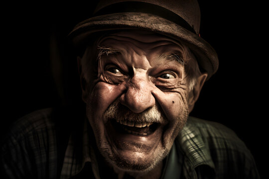 Happy old man laughing frantically. Generative AI