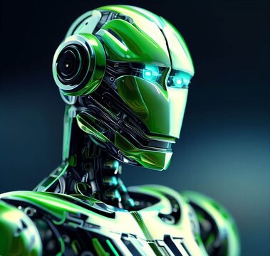 Profile of a green robot from the future
