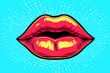 Background with cosmic lips in the style of pop art pin-up. Generative AI illustration.