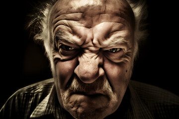 Angry old man, closeup portrait. Generative AI