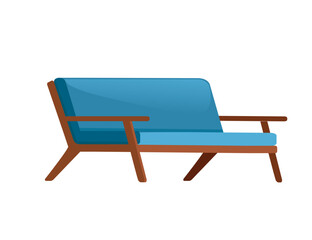 Blue soft sofa modern design for living room or reception vector illustration isolated on white background
