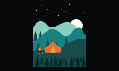 Camping night summer t-shirt design, camping, illustration, graphics design, surfing, hiking t-shirt design