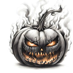 scary halloween pumpkin pencil drawing illustration Generative AI