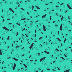 Black Yacht sailboat or sailing ship icon isolated seamless pattern on green background. Sail boat marine cruise travel. Vector
