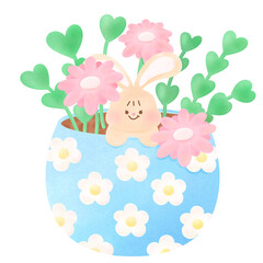 Baby rabbit in flower pot