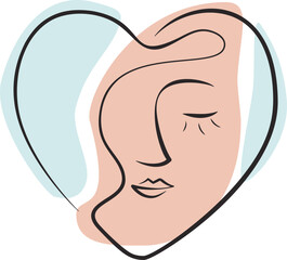 Women in heart The stylized image of a female line art inside heart. vector isolated.