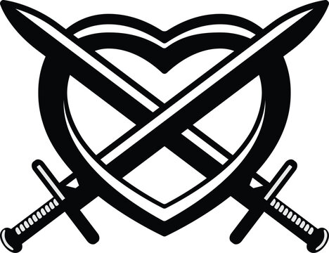Two Sword through heart for icon, logo, tattoo vector illustration