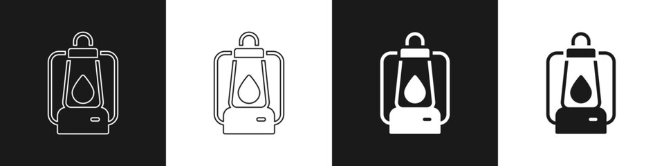 Set Camping lantern icon isolated on black and white background. Vector