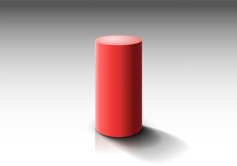 Red cylinder on light background. Vector template for your design.