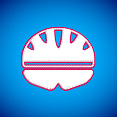 White Bicycle helmet icon isolated on blue background. Extreme sport. Sport equipment. Vector