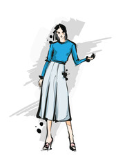 Vector Stylish fashion models. Pretty young girls. Fashion woman Sketch