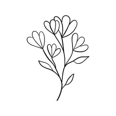 Black silhouettes of grass, flowers and herbs isolated on white background. Hand drawn sketch flowers and insects.