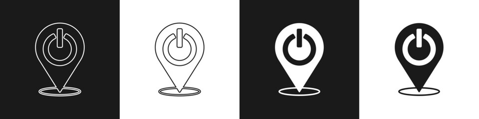 Set Power button icon isolated on black and white background. Start sign. Vector