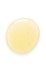 Yellow drops of gel close up. Cosmetic product for moisturizing the skin of the face or body. Isolated on a white background.
