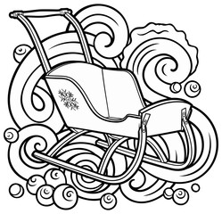 Cartoon cute doodle hand drawn sled illustration.