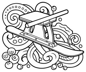 Cartoon cute doodle hand drawn sled illustration.