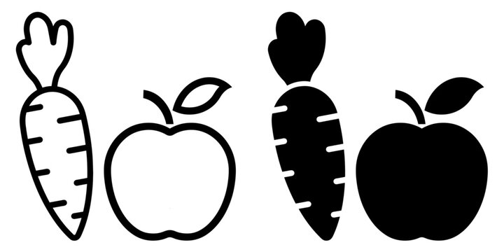 ofvs374 OutlineFilledVectorSign ofvs - carrot and apple vector icon . isolated transparent . black outline and filled version . AI 10 / EPS 10 / PNG . g11714