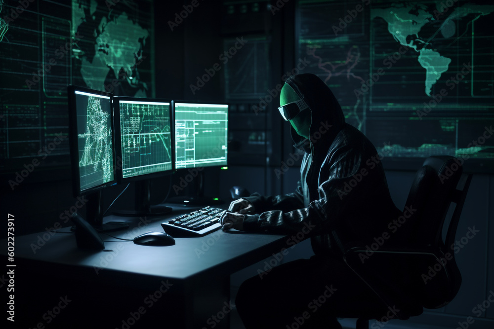 Poster hacker working on computer, generative ai