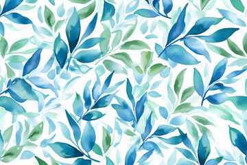 Fototapeta na wymiar Turquoise Watercolor Leaf Prints. Generative AI.