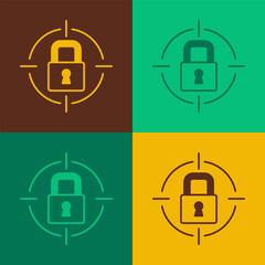 Pop art Lock icon isolated on color background. Padlock sign. Security, safety, protection, privacy concept. Vector