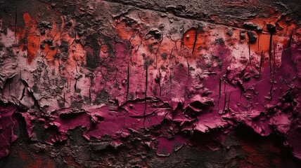 Black red rough surface andToned old concrete wall. Viva magenta color. Generative Ai